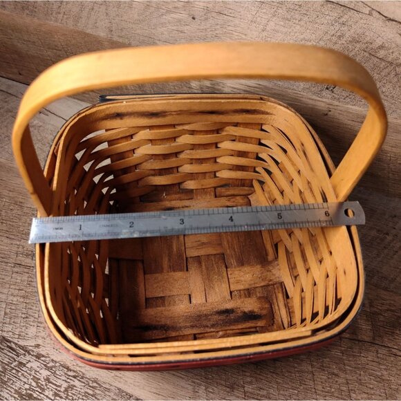 Longaberger Vintage Small Handwoven Basket With Handle - Red & Blue Accents - - Picture 5 of 6